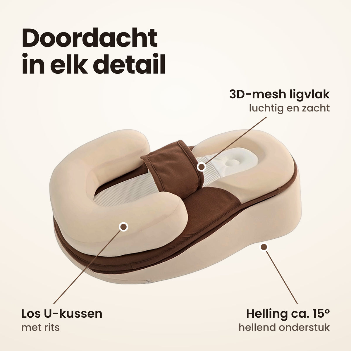 STARSTEPS® babynest crème: los U-kussen, 3D-mesh ligvlak en helling van ca. 15°