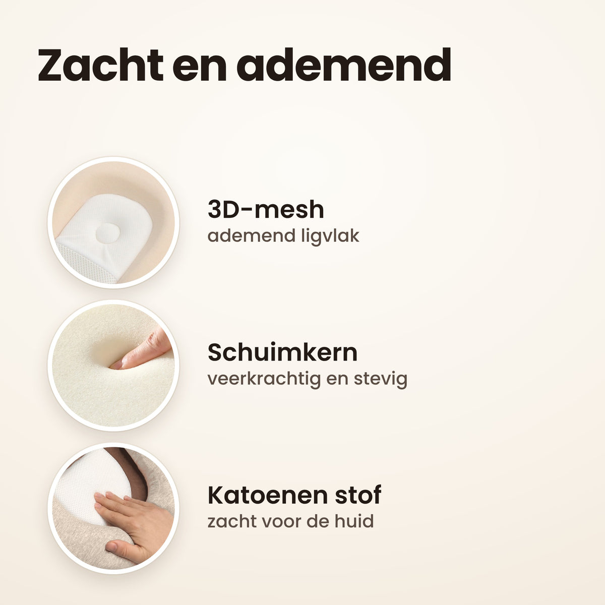 STARSTEPS® babynest crème: 3D-mesh, schuimkern en katoenen stof