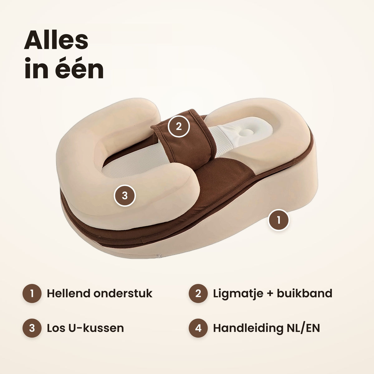STARSTEPS® babynest crème: alles in één, onderstuk, ligmatje met buikband, U-kussen en handleiding