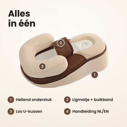 STARSTEPS® babynest crème: alles in één, onderstuk, ligmatje met buikband, U-kussen en handleiding