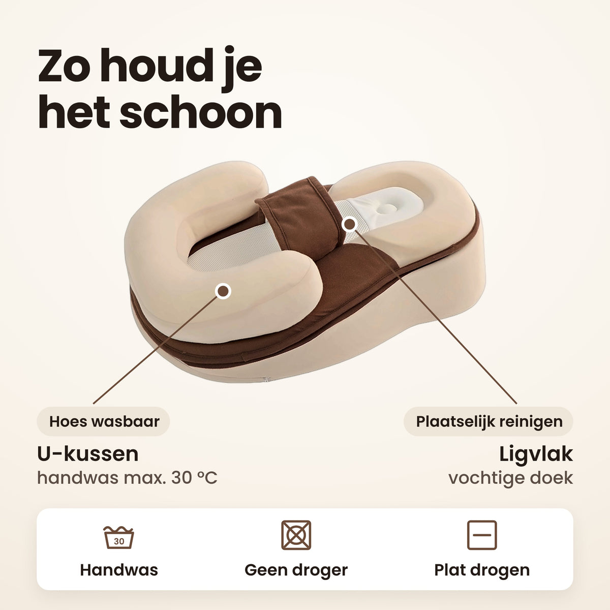 STARSTEPS® babynest crème: zo houd je het schoon, hoes van het U-kussen met de hand wassen