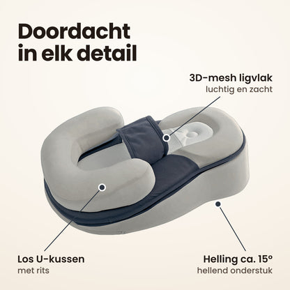 STARSTEPS® babynest grijs: los U-kussen, 3D-mesh ligvlak en helling van ca. 15°