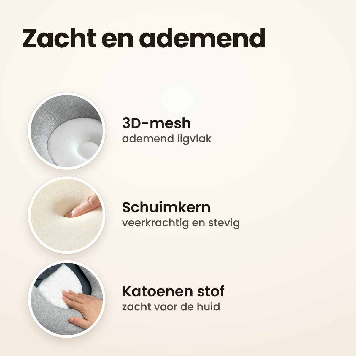 STARSTEPS® babynest grijs: 3D-mesh, schuimkern en katoenen stof
