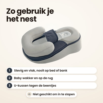 STARSTEPS® babynest grijs: zo gebruik je het nest, stevig en vlak, baby wakker op de rug