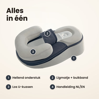 STARSTEPS® babynest grijs: alles in één, onderstuk, ligmatje met buikband, U-kussen en handleiding