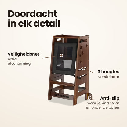 Doordacht in elk detail: veiligheidsnet, 3 hoogtes verstelbaar en anti-slip