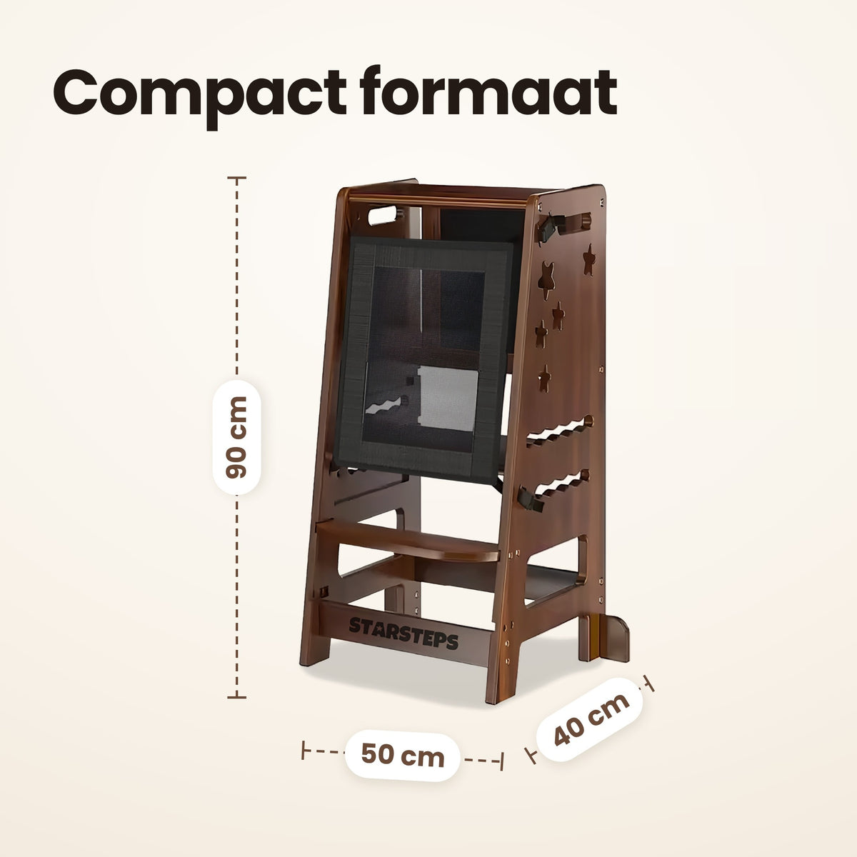Compact formaat: 90 cm hoog, 50 cm breed en 40 cm diep